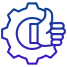 Blue icon of a gear with a letter 'C' and three horizontal lines.