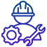 Icon of a construction worker with gear and wrench.