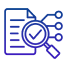 Icon of a document with a magnifying glass and network nodes.