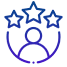 Blue icon of a person with three stars above them.