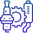 Icon of a syringe and medical equipment with a gear.