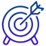 Blue target with an arrow hitting the bullseye.