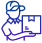 A simple blue line drawing of a person holding a presentation board.