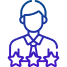 Icon of a person wearing a headset with stars on their shirt.