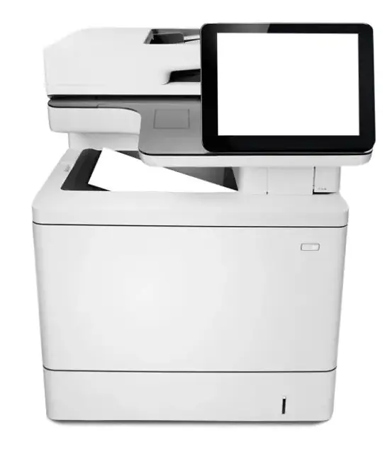 Modern white multifunction printer with touchscreen.